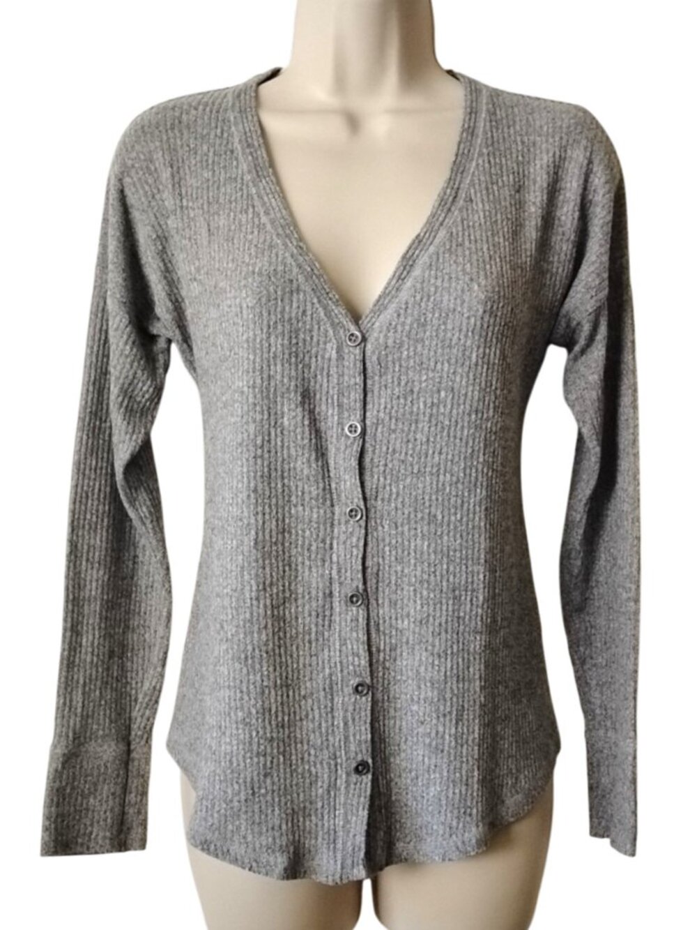 A&F V-Neck Long Sleeve Button Down Henley XS Heather Gray